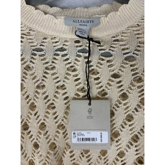 AllSaints Erin Crochet Crop Sweater Organic Cotton Boho Chic Minimalist Beige SM - Picture 7 of 11